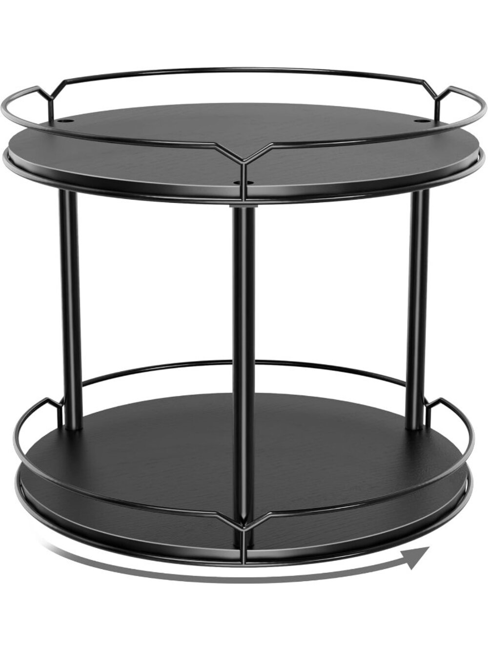 New Black 2 Tier 12.4 inch Wooden Lazy Susan Rotating Spice Rack Organizer Tray